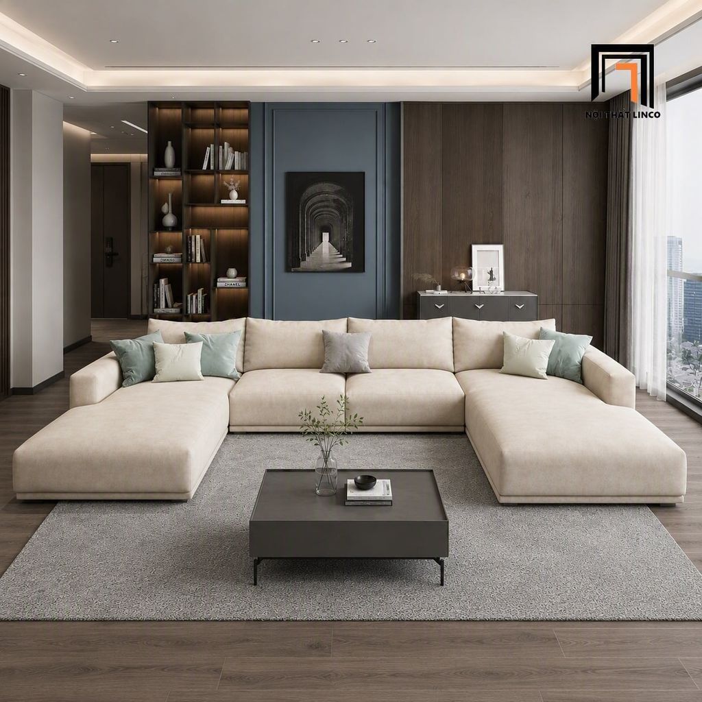 sofa chữ U vải nhung mềm