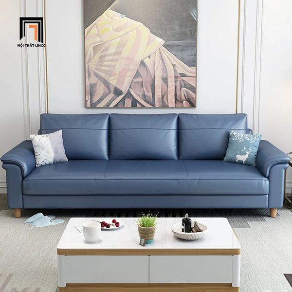 sofa, ghế sofa, sofa băng, sofa văng, sofa băng 2m1, sofa da Pu xanh dương, sofa băng phòng khách