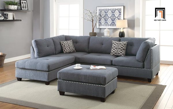 sofa, ghế sofa, bộ ghế sofa góc 2m4 x 1m8, sofa góc vải nỉ, sofa góc xám đen, sofa góc kiểu dáng châu Âu