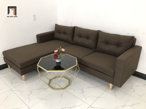sofa, ghế sofa, sofa góc 2m2 x 1m6, sofa góc phòng khách, sofa góc vải bố màu nâu đậm, sofa giá rẻ