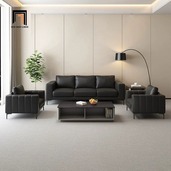 sofa, ghế sofa, bộ ghế sofa da, set 3 ghế sofa xám đậm, sofa da công nghiệp, bộ ghế sofa hiện đại, set 3 ghế sofa