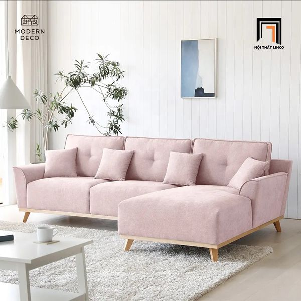 sofa, ghế sofa, sofa góc nỉ, sofa màu hồng phấn, sofa góc 2m4 x 1m6, sofa góc giá rẻ, sofa hiện đại