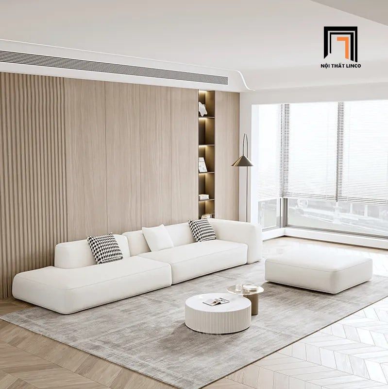 sofa chữ U dài 3m2 xám trắng