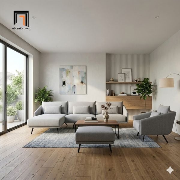 sofa, ghế sofa, sofa góc l vải nỉ xám, bộ ghế sofa góc 2m3 x 1m6, sofa góc căn hộ chung cư, sofa góc giá rẻ, sofa góc hiện đại