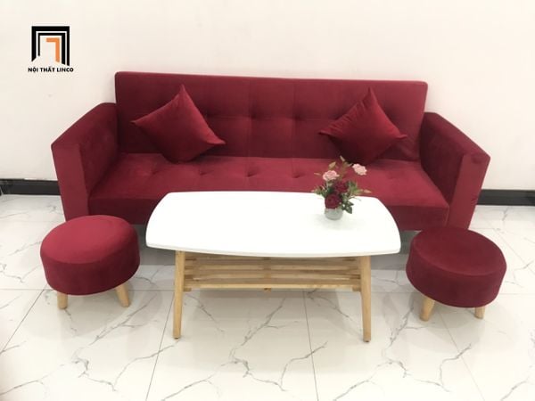 sofa, ghế sofa, bộ ghế sofa đỏ đô vải nhung, sofa giường 2m, sofa giường nằm, bộ ghế sofa giá rẻ