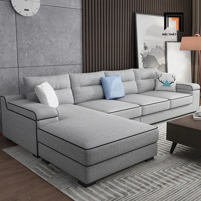 sofa chữ U dài 3m4 vải trắng xám nỉ