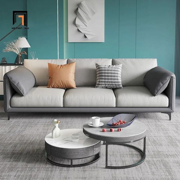 sofa, ghế sofa, sofa góc da chống mực màu xám, bộ ghế sofa góc 2m4 x 1m6, sofa góc phòng khách hiện đại