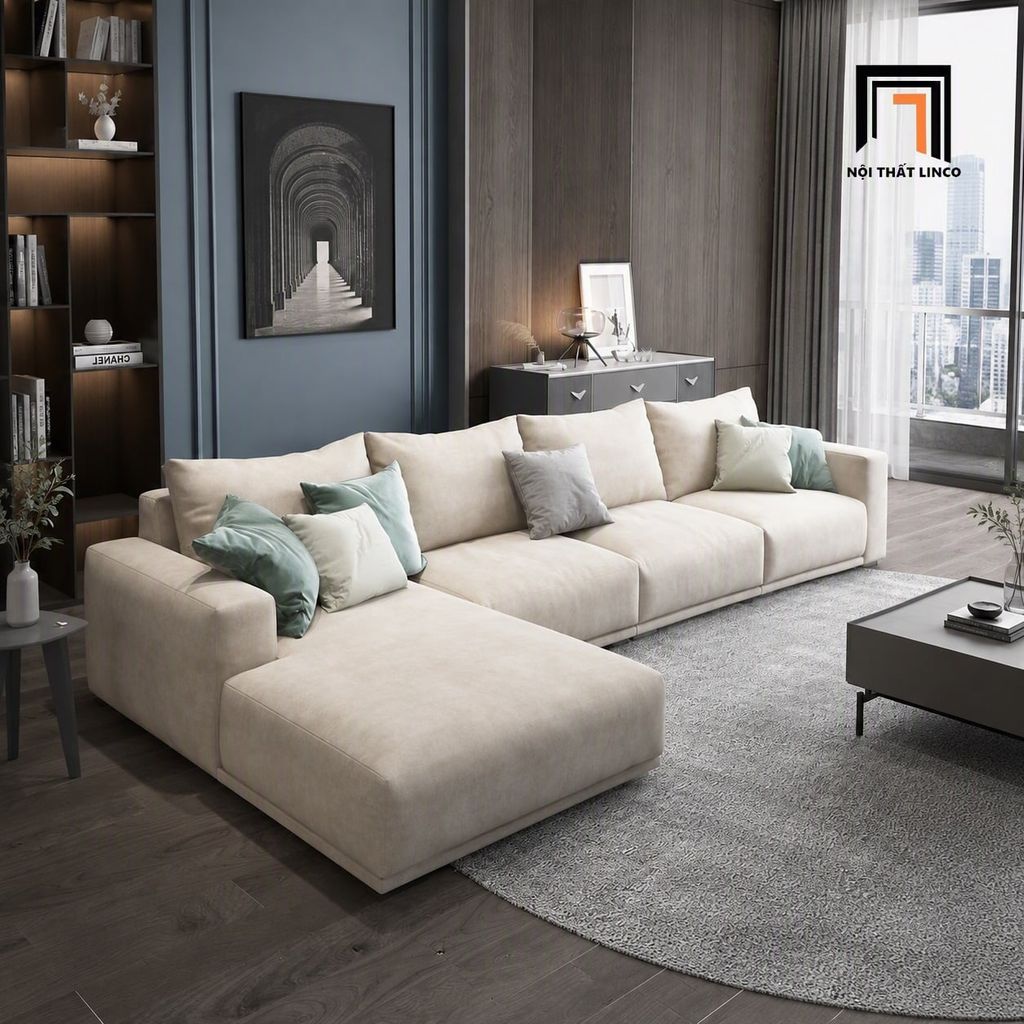 sofa chữ U vải nhung mềm