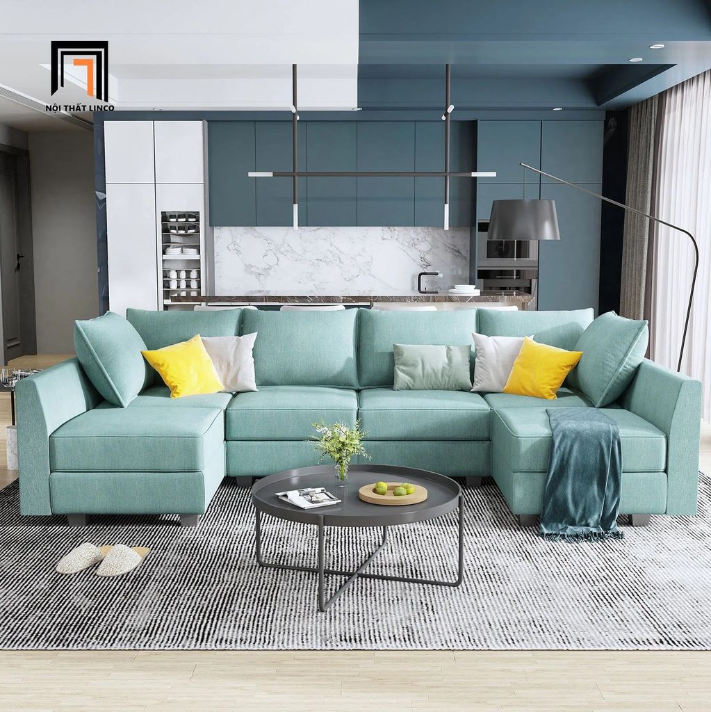sofa chữ U dài 2m9 màu xanh ngọc