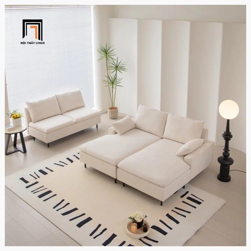 sofa dài chữ U 3m vải nỉ trắng
