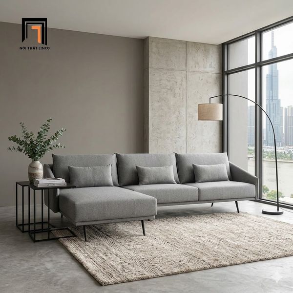 sofa, ghế sofa, sofa góc l vải nỉ xám, bộ ghế sofa góc 2m3 x 1m6, sofa góc căn hộ chung cư, sofa góc giá rẻ, sofa góc hiện đại