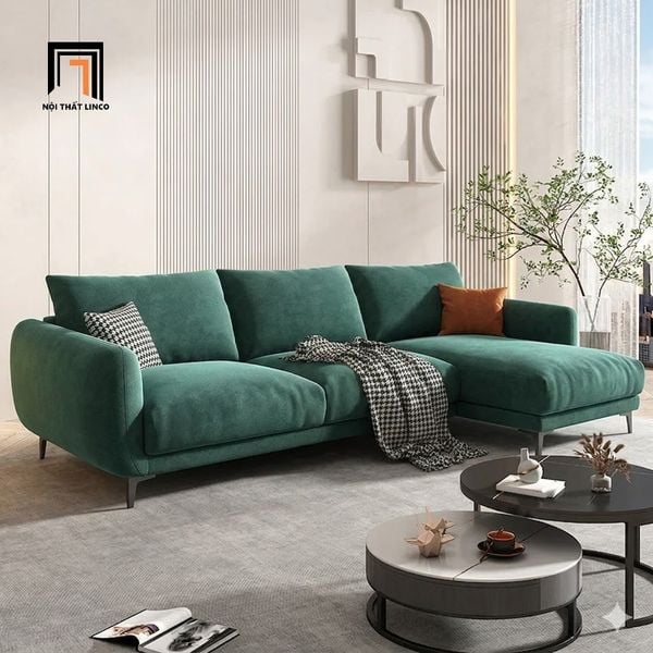 sofa, ghế sofa, sofa góc 2m3 x 1m6, bộ ghế sofa góc vải nhung xanh lá, sofa góc giá rẻ, sofa góc chung cư