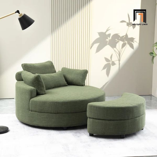 sofa, ghế sofa, sofa đơn tròn đường kính 1m3, sofa đơn thư giãn, sofa đơn giá rẻ, sofa đơn vải bố xanh lá