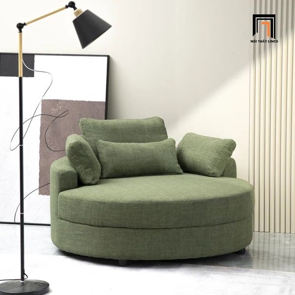 sofa, ghế sofa, sofa đơn tròn đường kính 1m3, sofa đơn thư giãn, sofa đơn giá rẻ, sofa đơn vải bố xanh lá