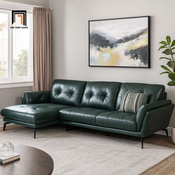 sofa, ghế sofa, sofa góc da công nghiệp, sofa góc màu xanh lá da Pu, sofa góc 2m4 x 1m6 sang trọng
