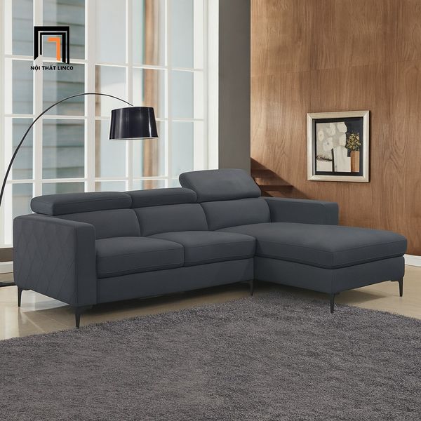 sofa, ghế sofa, sofa góc 2m4 x 1m7, sofa góc vải nỉ, sofa góc vải nhung màu xám đen, sofa góc gia đình gật gù