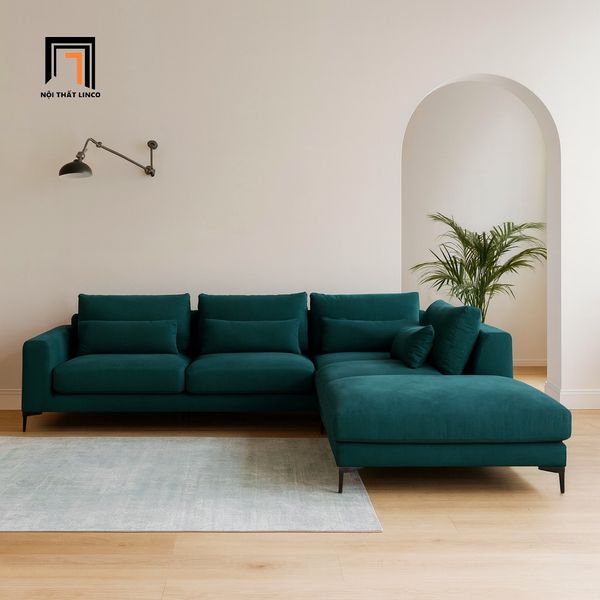 sofa, ghế sofa, bộ ghế sofa góc, sofa góc 2m4 x 2m2, sofa góc vải nhung màu xanh lá, sofa góc giá rẻ chung cư