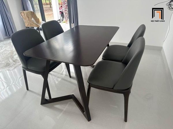 bàn ăn, bộ bàn ghế ăn, bàn ăn 4 ghế, bộ bàn ghế bọc da màu xám, set bàn ăn 1m2 phòng khách nhỏ gọn