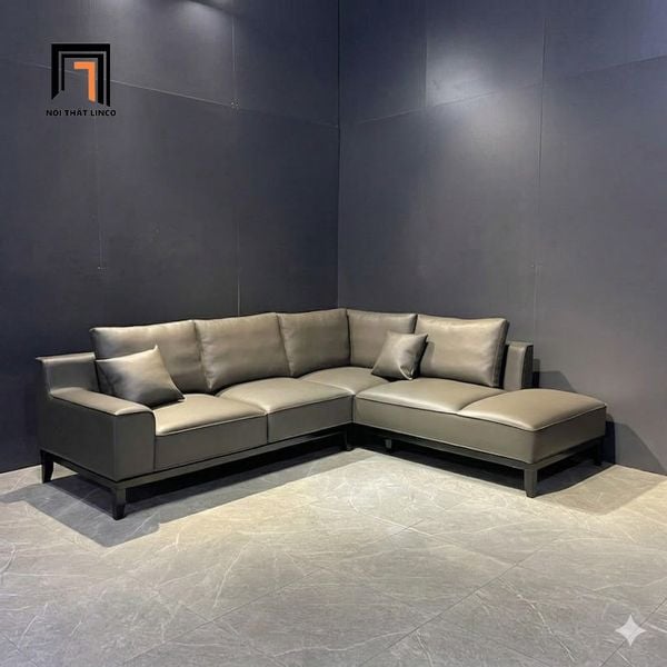 sofa, ghế sofa, sofa góc da Pu xám đậm, sofa góc phòng khách gia đình, sofa góc 2m4 x 2m, sofa góc hiện đại