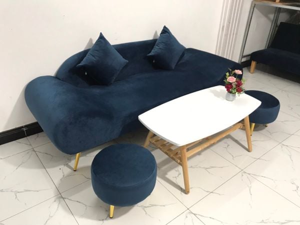sofa, ghế sofa, bộ ghế sofa thuyền, sofa văng thuyền nằm thư giãn, sofa dài 2m, bộ ghế sofa xanh đậm, sofa vải nhung