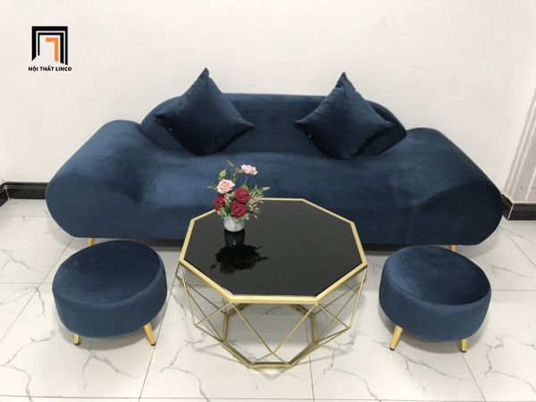 sofa, ghế sofa, bộ ghế sofa thuyền, sofa văng thuyền nằm thư giãn, sofa dài 2m, bộ ghế sofa xanh đậm, sofa vải nhung