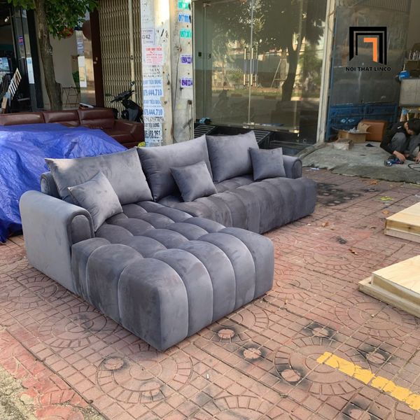 sofa, ghế sofa, bộ ghế sofa góc l, sofa góc xám đen vải nhung 2m5 x 1m6, sofa góc gia đình sang trọng