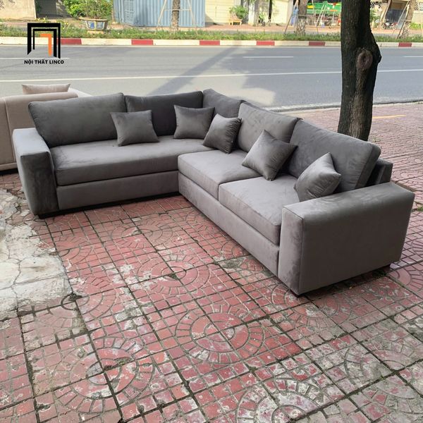 sofa, ghế sofa, sofa góc xám đậm vải nhung, sofa góc 2m5 x 2m, sofa góc giá rẻ, bộ ghế sofa chữ l, sofa góc hiện đại