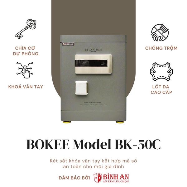 Két sắt BOKEE BK-50C (45kg) Khóa Vân Tay Kết Nối Điện Thoại