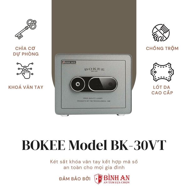 Két sắt BOKEE BK-30VT (18kg) Khóa Vân Tay Kết Nối App Điện Thoại