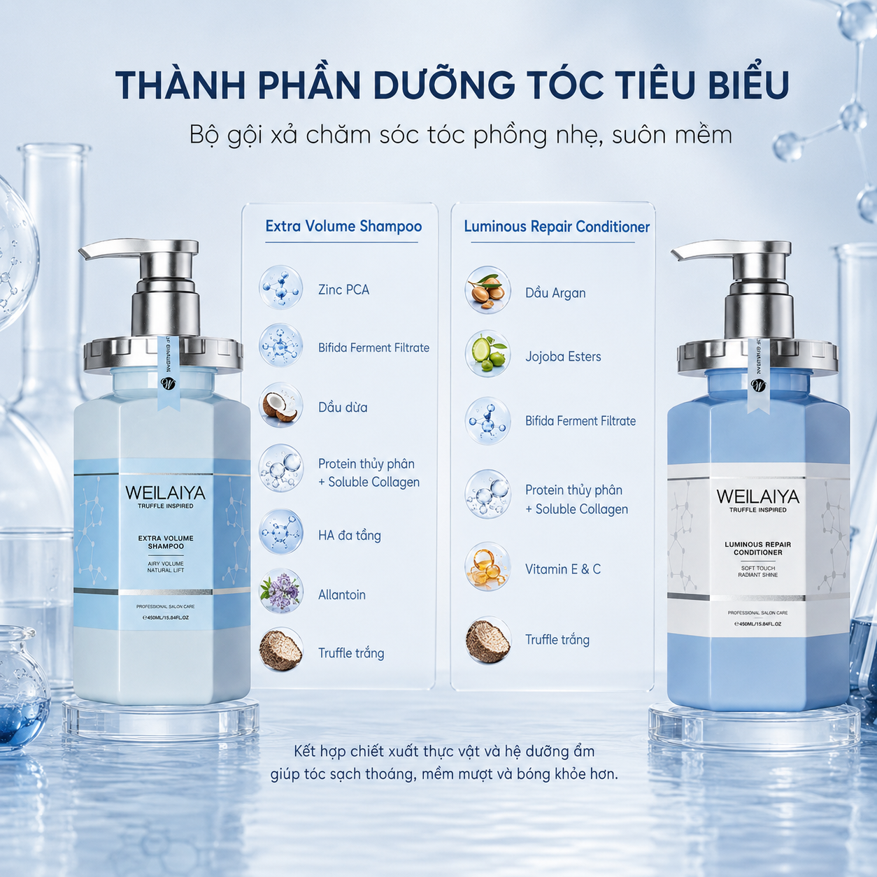 Thành phần Bộ Gội Xả Weilaiya Extra Volume & Luminous Repair (Shampoo & Conditioner)