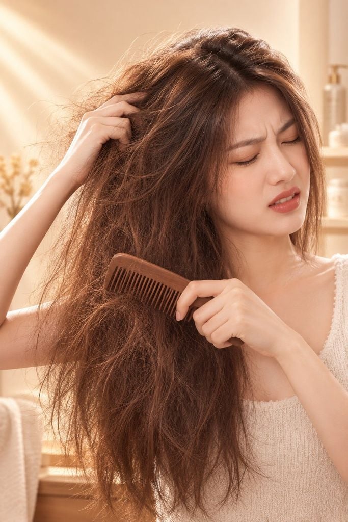 Mùa hanh khô tóc thường dễ xù, khô ráp