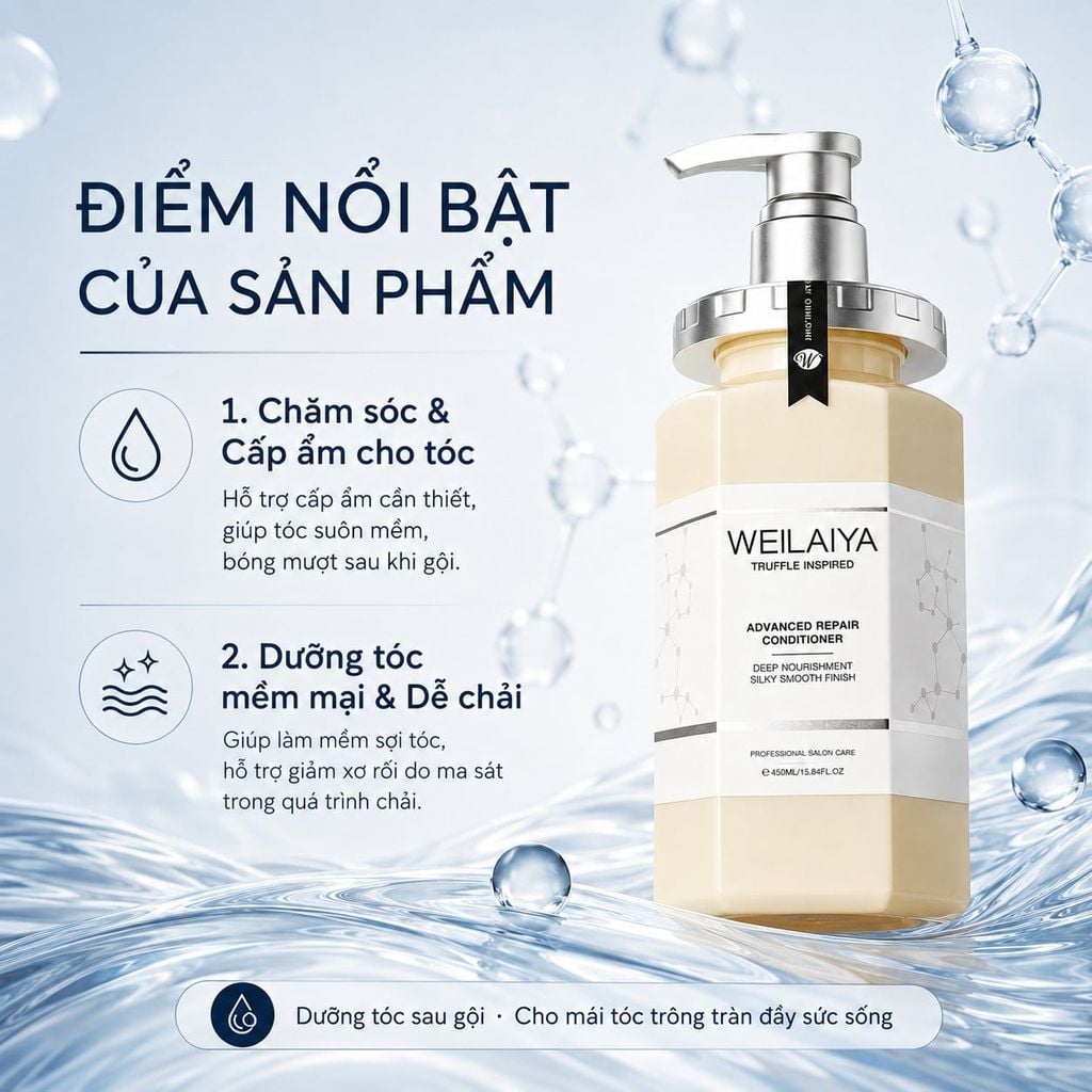 Dầu xả Weilaiya Advanced Repair Conditioner bổ sung độ ẩm cho phần thân và ngọn tóc