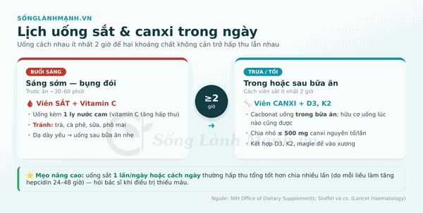 Lịch uống sắt và canxi trong ngày