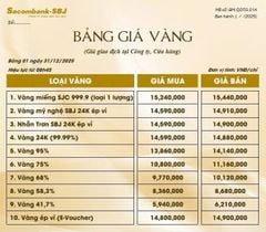 Bảng Tỷ Giá Vàng - Ngày 31/12/2025 - Bảng 1 -  Tại CH 278 NKKN TP HCM