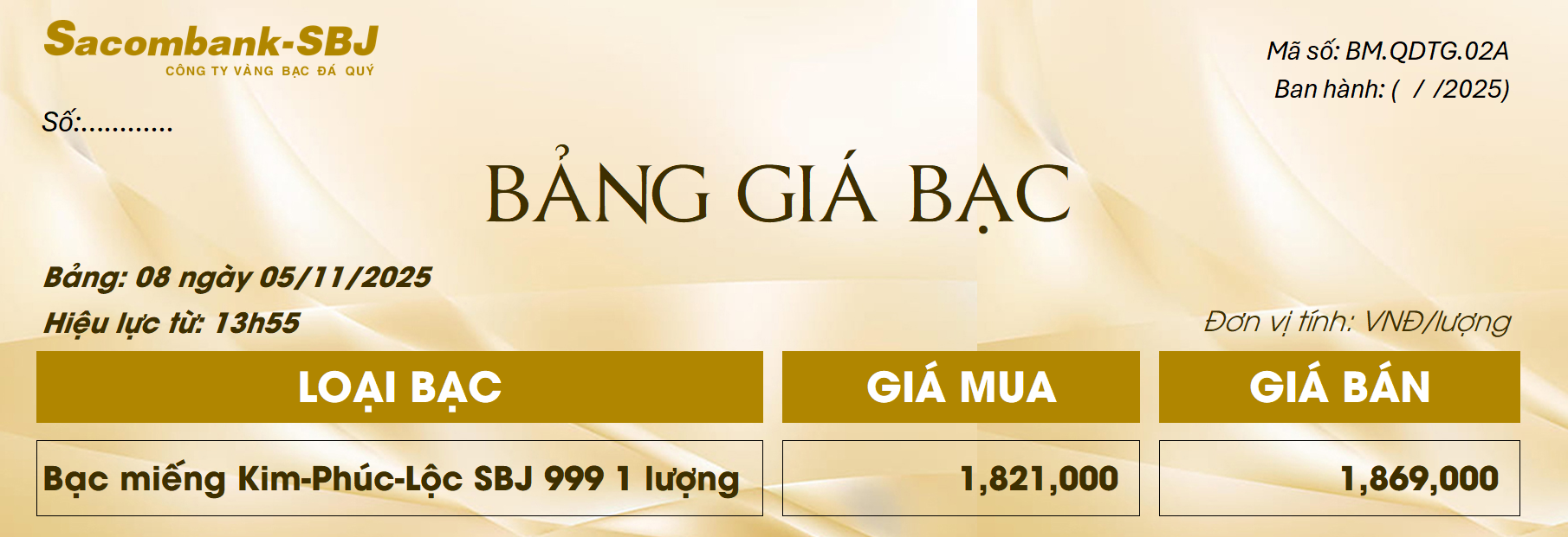 Bảng Tỷ Giá Bạc - Ngày 05/11/2025 - Bảng 8