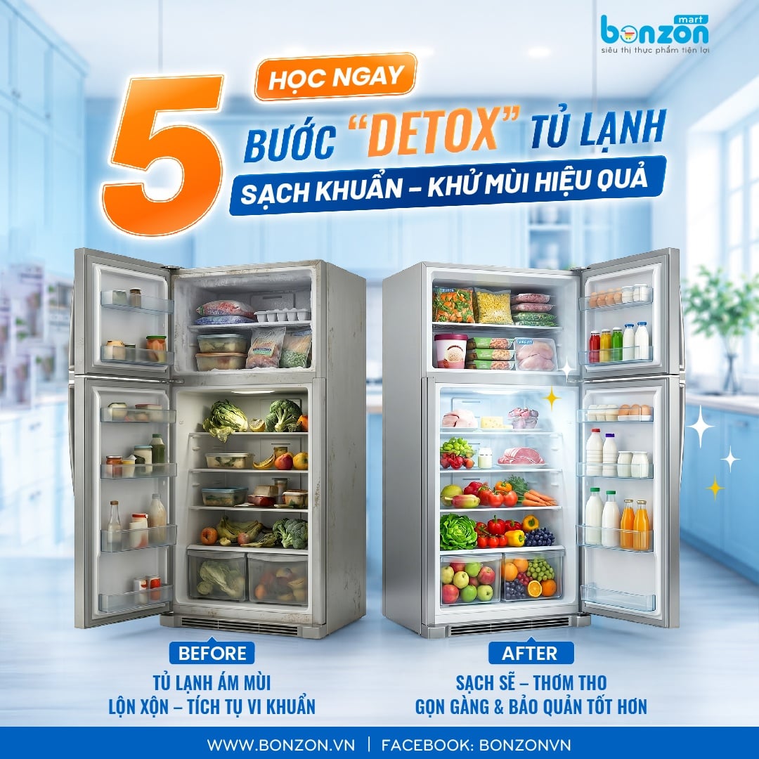 5 bước detox tủ lạnh sạch khuẩn, khử mùi hiệu quả ngay tại nhà