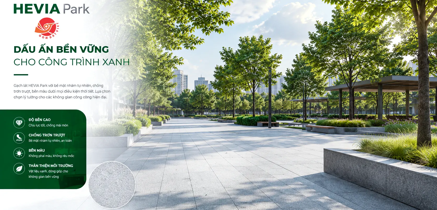 SẢN PHẨM GẠCH VỈA H&Egrave; HEVIA PARK GỐM ĐẤT VIỆT