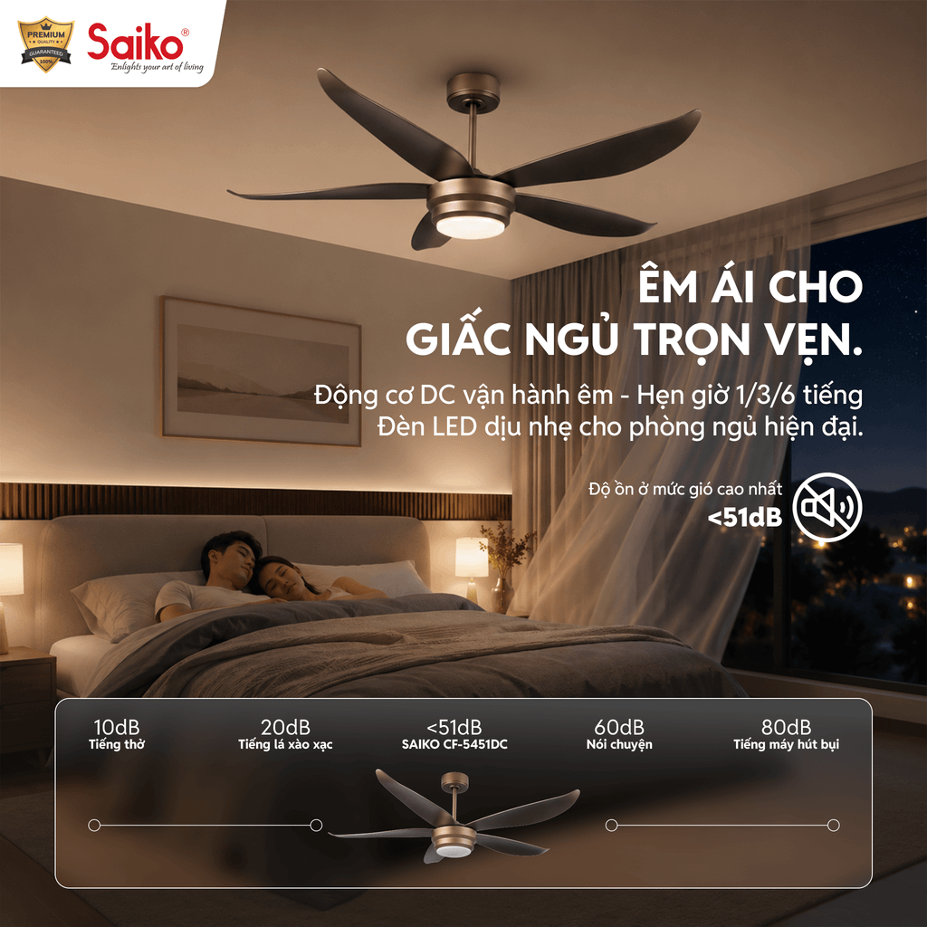 Quạt trần đèn LED 5 cánh Saiko CF-5451 DC 54 inch