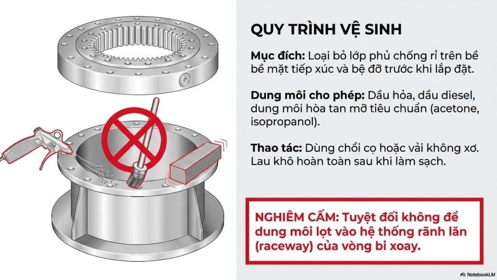 Vệ sinh trước khi lắp đặt tổng hợp mâm quay toa cần cẩu