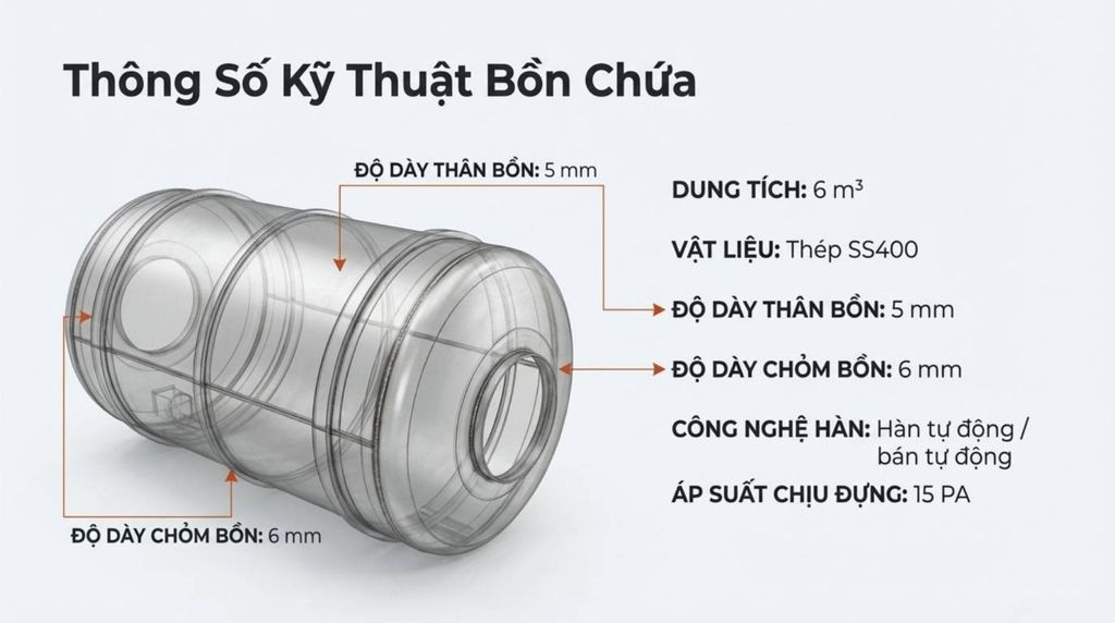 Bồn chứa  SS400 Xe Hút Chất Thải Hyundai 6 Khối Mighty W11S