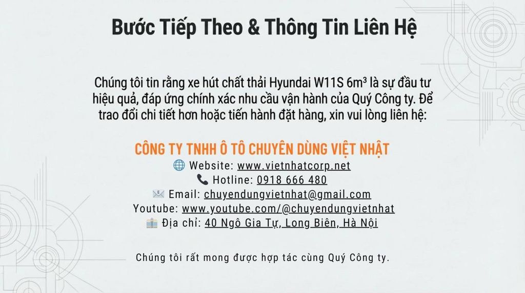 Hình ảnh phác thảo các đường nét kỹ thuật trên nền trắng xám, tạo không gian cho thông tin liên hệ của CÔNG TY TNHH Ô TÔ CHUYÊN DÙNG VIỆT NHẬT.