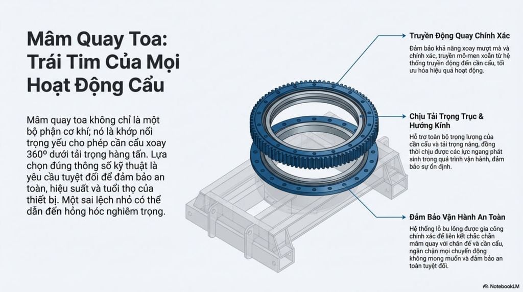 Sơ đồ cấu tạo và chức năng của mâm quay toa cần cẩu, đảm bảo an toàn và hiệu suất