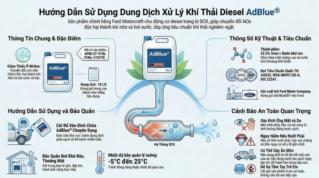 Hướng Dẫn Sử Dụng AdBlue Ford Motorcraft Chính Hãng Madim: Tối Ưu Hiệu Suất & Bảo Vệ Động Cơ