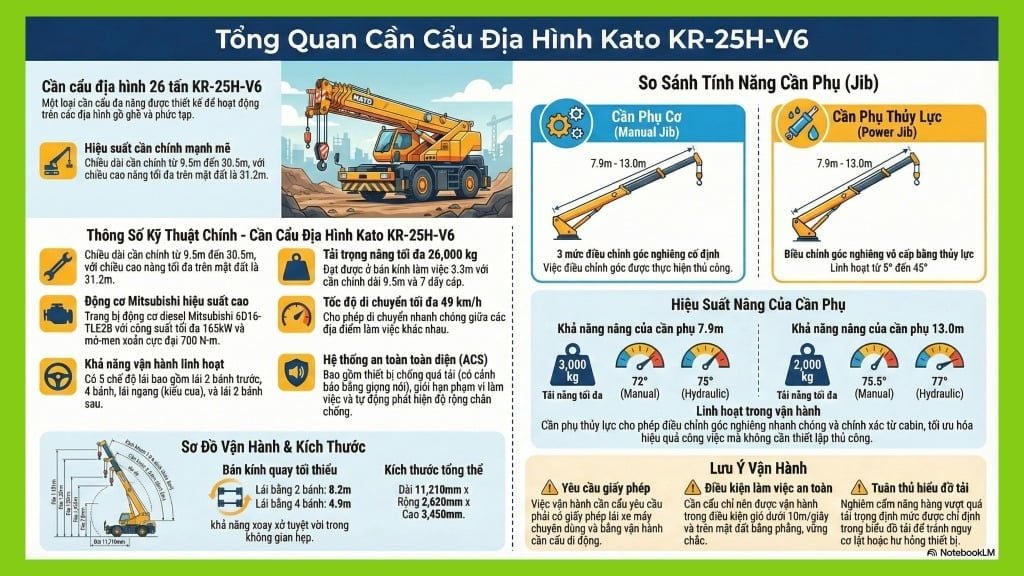 Thống số tóm tắt Cẩu lốp 25 tấn  Kato KR-25H-V6 đời 2007
