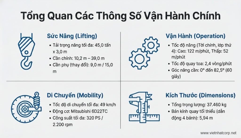 Thông số vận hành chính của Kobelco RK450