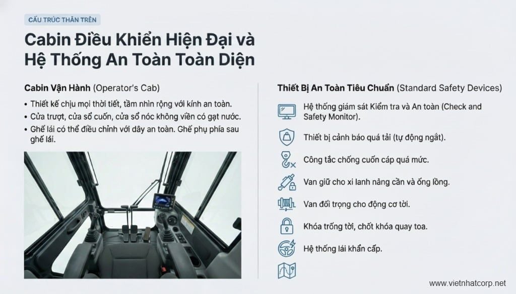 Cabin điều khiển và hệ thống an toàn tiêu chuẩn Cẩu Kobelco 45 tấn RK450