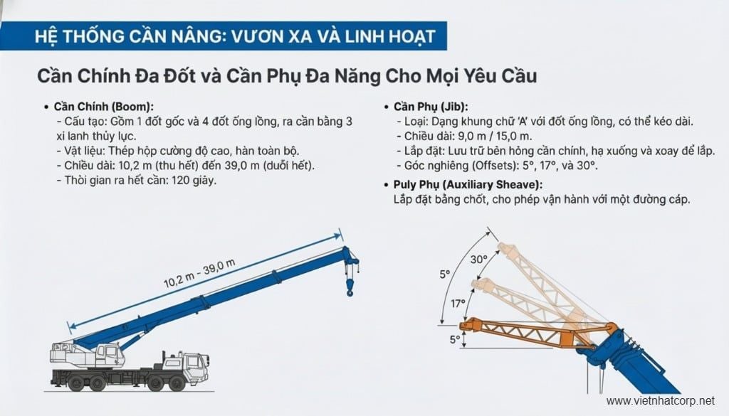 Hệ thống cần nâng chính và cần phụ Cẩu Kobelco 45 tấn RK450