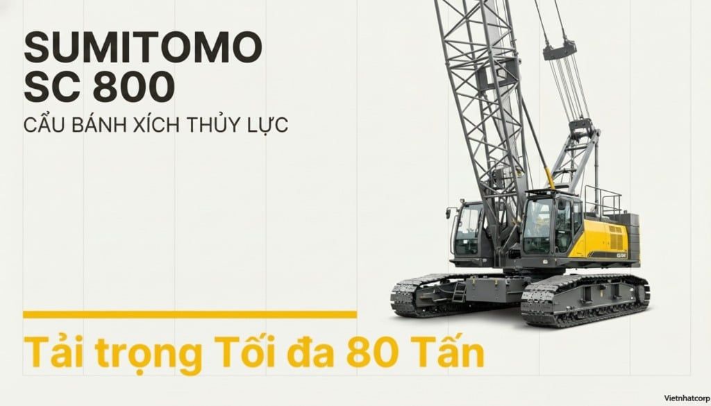 Khám phá cẩu xích Sumitomo SC800 tải trọng 80 tấn với thông số kỹ thuật chi tiết.