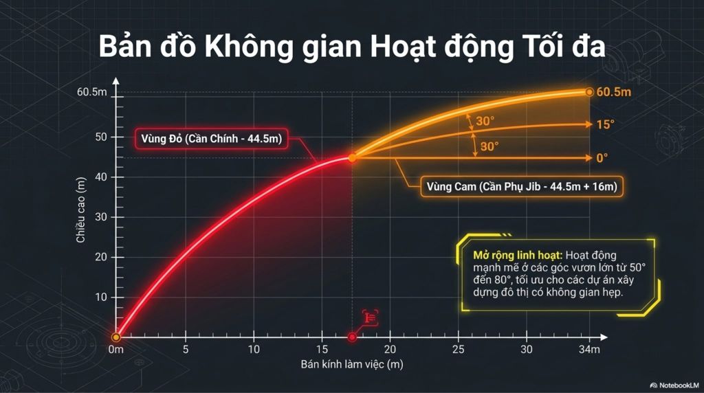 Tầm vươn của Cẩu 40 tấn lốp Sany STC400E5