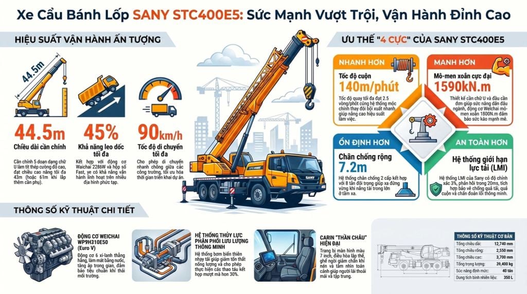 Cẩu 40 tấn lốp Sany STC400E5